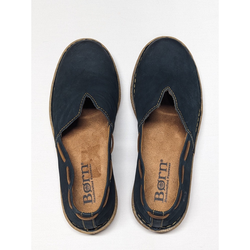 Born Navy Blue Leather Loafers V-Cut Slip On Shoes BR0027834 Womens 8 / 38-39